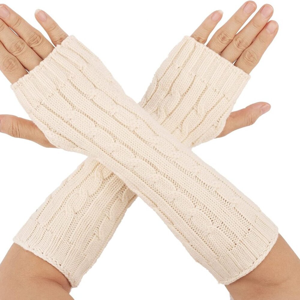 Flammi Women's Knit Arm Warmers Fingerless Gloves Thumb Hole Gloves Mittens for